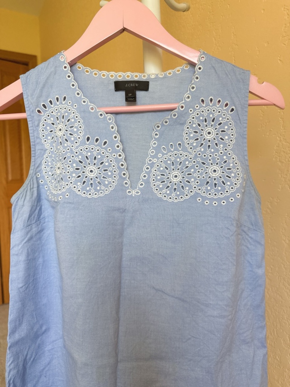 J. Crew Light Blue Eyelet Embroidered Sleeveless Cotton Camisole Size 0P - Picture 5 of 7
